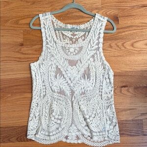 Express Intricate Lace Tank Top - White